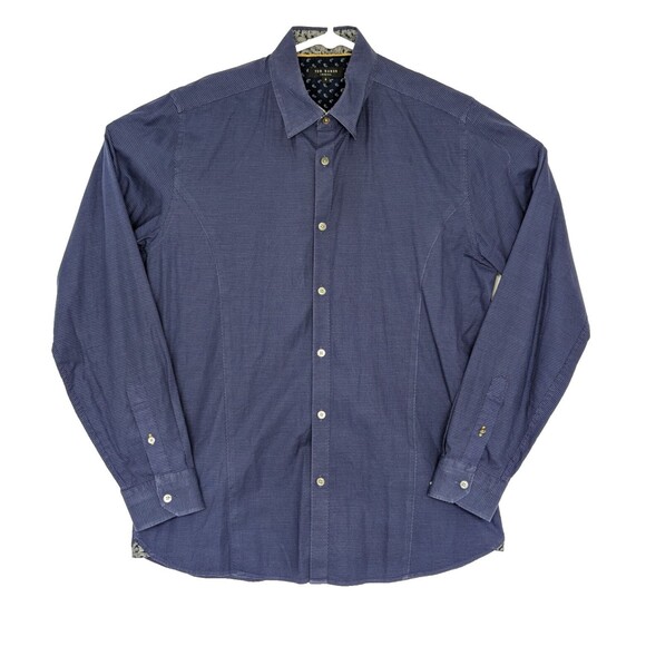 Ted Baker Mens Size 4 L Blue Bigidea Micro Dobby Flip Cuff Button Down Shirt - Picture 1 of 6